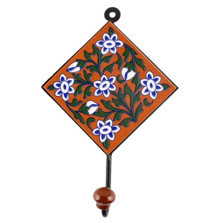 Brown Floral Ceramic Tile Wall Hook